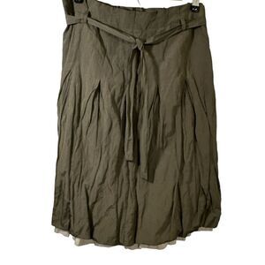 MARC AUREL Women’s Layered Belted A-Line Paperbag Waist Skirt Green 40/Large